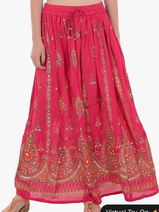 Dresses & Skirts - Women's Pink Embellished and embroidered Jaipuri Maxi Skirt